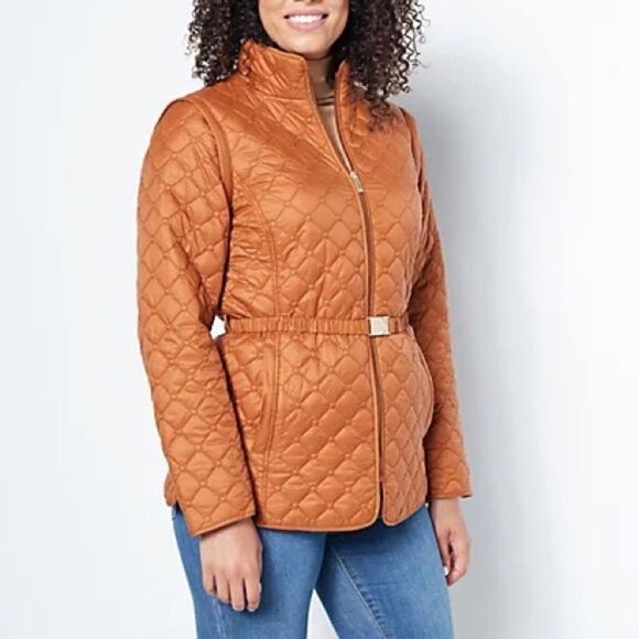Dennis Basso Detachable Sleeves Water Resistant Quilted Jacket - Picture 1 of 6